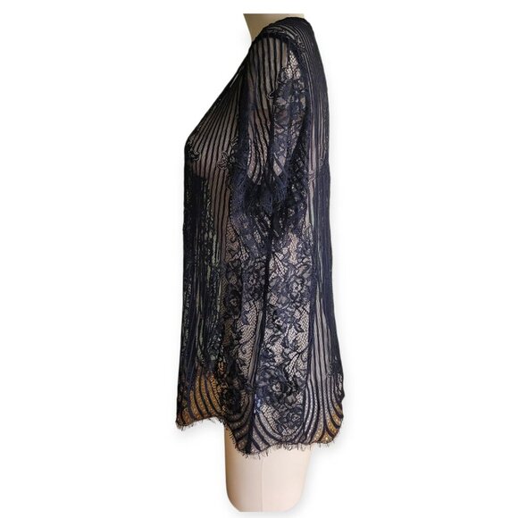 For Love and Lemons Black Semi-Sheer Lace Overlay Top Size L - Picture 4 of 11